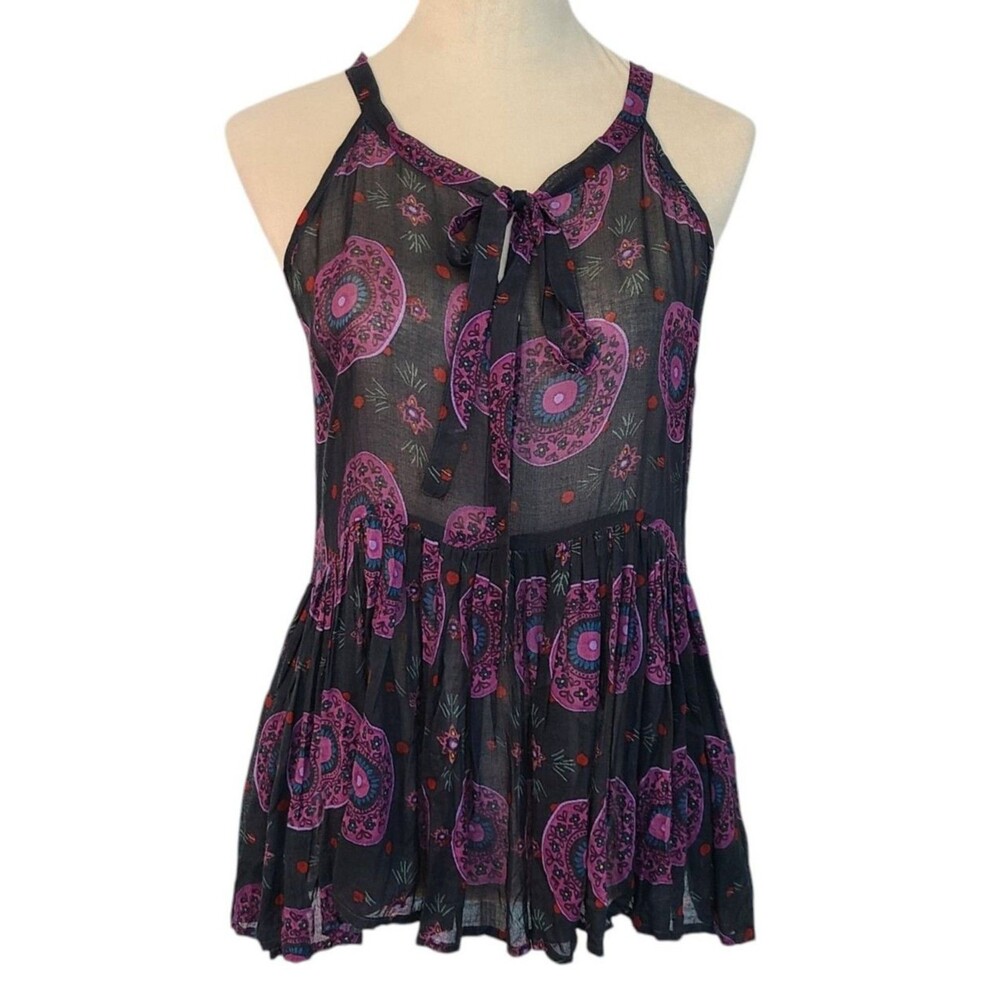 Natural Life Purple Paisley Tie-Front Peplum Top Sz S Boho Festival Whimsigoth